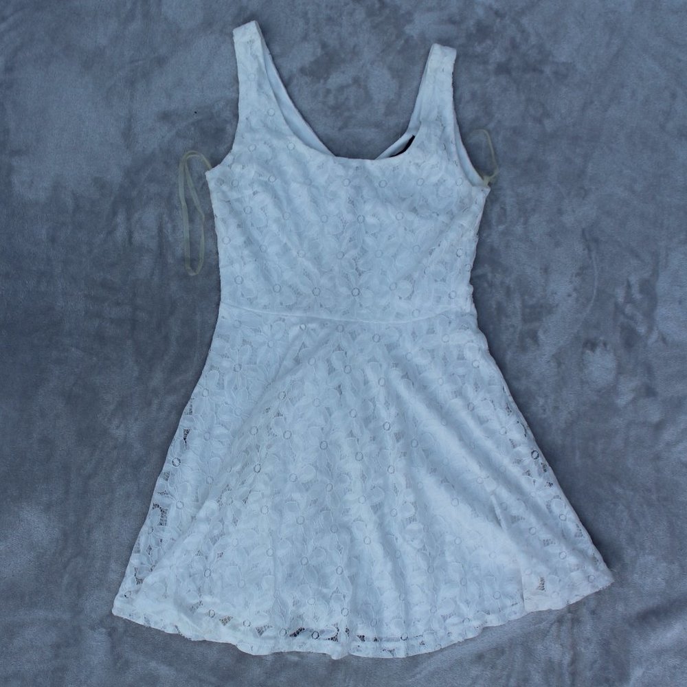 white daisy lace print skater dress